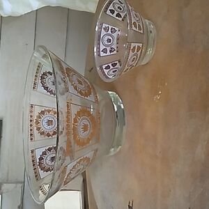 Vintage retro 1960s gold trim chip n dip party serving bowl set